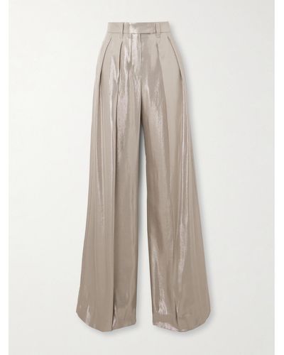 Brunello Cucinelli Pleated Metallic Twill Wide-leg Trousers - White