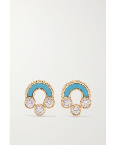 Viltier Boucles D'oreilles En Or 18 Carats (750/1000), Turquoises Et Diamants Magnetic - Bleu