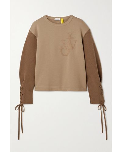 Moncler Genius + 1 Jw Anderson Two-tone Embroidered Cotton-jersey And Wool Top - Brown