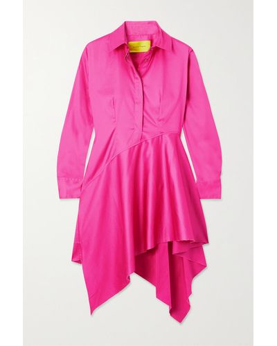 Marques'Almeida Asymmetrisches Mini-hemdblusenkleid Aus Stretch-baumwollpopeline - Pink
