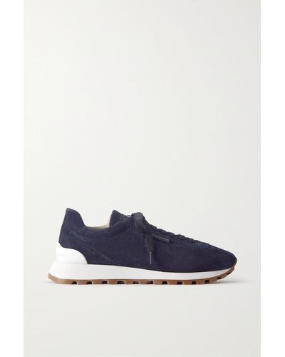 Brunello Cucinelli Bead-embellished Suede Trainers - Blue