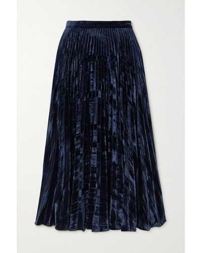 Saloni Kim Pleated Velvet Midi Skirt - Blue