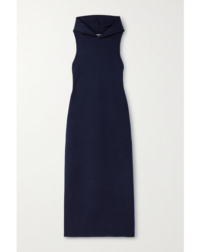Tibi Hooded Stretch-cashmere Maxi Dress - Blue