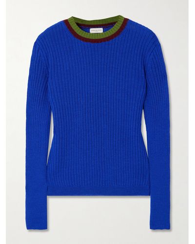 Dries Van Noten Striped Ribbed Wool-blend Jumper - Blue