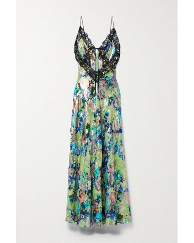 Rodarte Embellished Lace-trimmed Silk-blend Brocade Maxi Dress - Blue