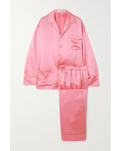 Olivia Von Halle Yves Piped Silk-satin Pyjamas - Pink