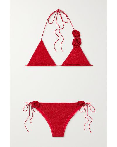 Oséree Lumière Appliquéd Metallic Triangle Bikini - Red