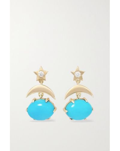 Andrea Fohrman Mini Cosmo 14-karat Gold, Turquoise And Diamond Earrings - Metallic