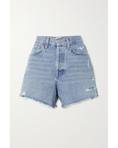 Agolde Parker Long Distressed Organic Denim Shorts - Blue