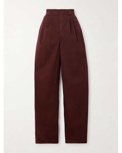 Lemaire Pleated Washed Cotton-sateen Wide-leg Pants - Purple