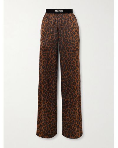 Tom Ford Leopard-print Silk Track Pants in Brown