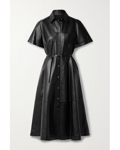 Altuzarra Kiera Belted Panelled Leather Midi Shirt Dress - Black