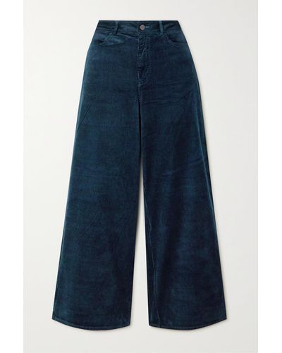 PAIGE Harper Cropped Cotton-blend Corduroy Wide-leg Pants - Blue