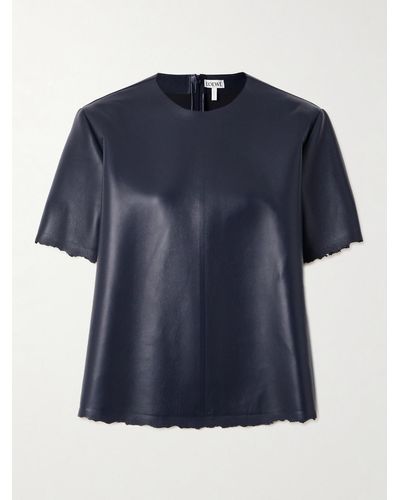 Loewe T-shirt Aus Leder Mit Prägung Und Distressed-details - Blau