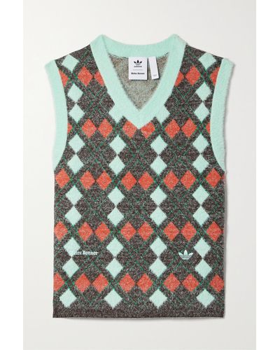adidas Originals + Wales Bonner Argyle Brushed Recycled Intarsia-knit Vest - Multicolor
