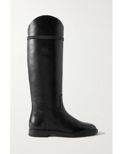 Brunello Cucinelli Bead-embellished Leather Knee Boots - Black