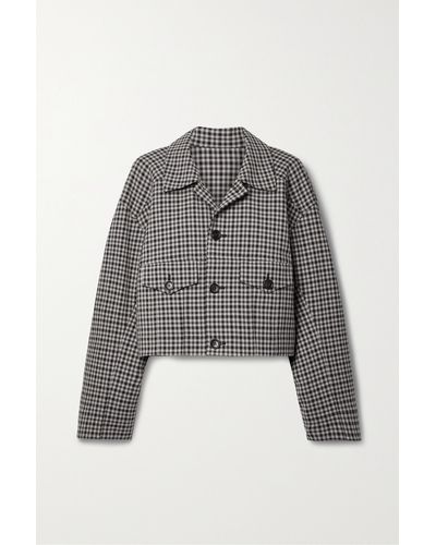 Tibi Cropped Checked Woven Jacket - Grey