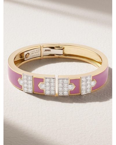 David Webb Lane 18-karat Gold, Platinum, Diamond And Enamel Bracelet - Pink