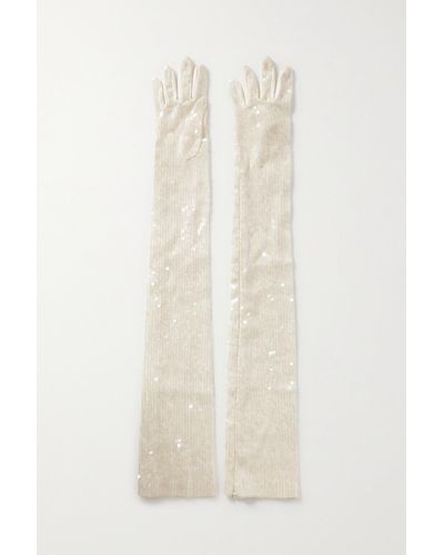 Safiyaa Handschuhe Aus Satin Mit Pailletten - Weiß