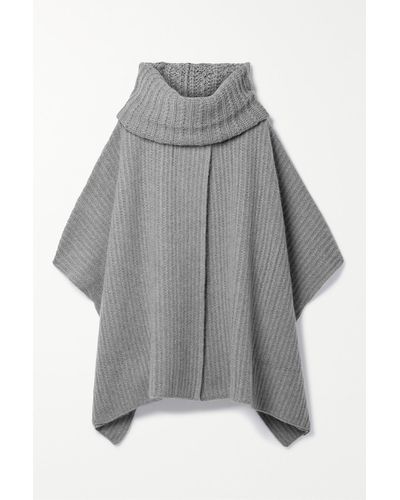 Loro Piana Waipara Ribbed-knit Turtleneck Cashmere Cape - Grey
