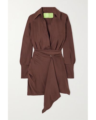 GAUGE81 Mini-robe-chemise Effet Portefeuille En Satin De Soie À Drapé Gravia - Marron