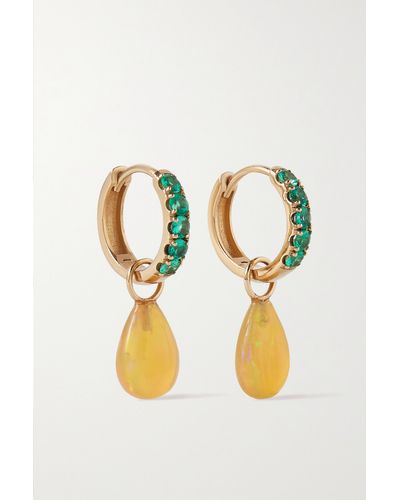 Andrea Fohrman 14-karat Gold, Opal And Emerald Hoop Earrings - Blue