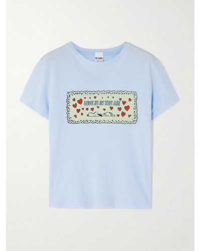 RE/DONE T-shirt En Jersey De Coton Imprimé - Bleu