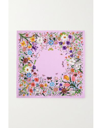 Gucci Tuch Aus Seiden-twill Mit Blumenprint - Pink