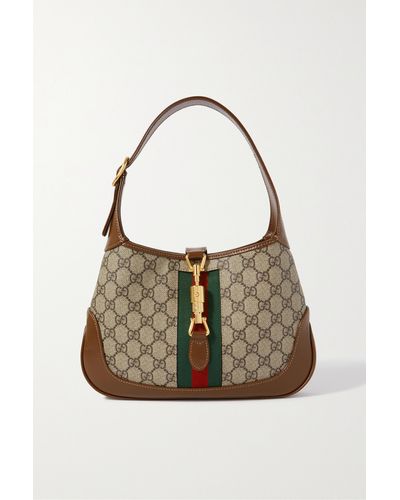 Gucci Jackie 1961 Small Webbing-trimmed Coated-canvas And Leather Shoulder Bag - Brown