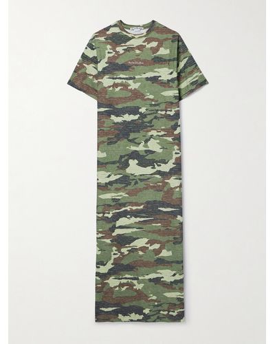 Acne Studios Maxikleid Aus Baumwoll-jersey Mit Camouflage-print Und Kristallen - Grün