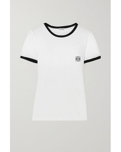 Loewe Anagram Besticktes T-shirt Aus Baumwoll-jersey - Weiß