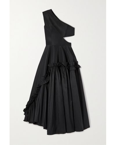 Alexander McQueen One-shoulder Cutout Ruffled Faille Midi Dress - Black