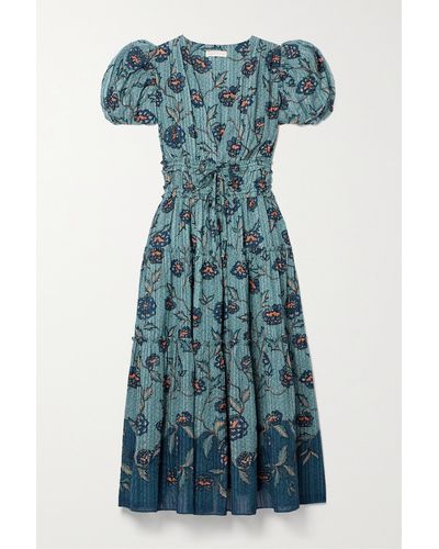 Ulla Johnson Eloisa Tiered Floral-print Cotton-blend Midi Dress - Blue