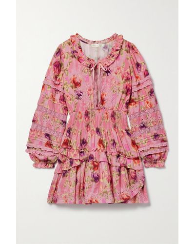 LoveShackFancy Mini-robe En Coton À Imprimé Fleuri, Finitions En Crochet Et Broderies Clarkie - Rose