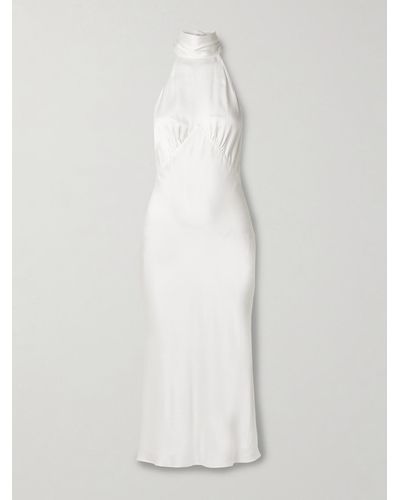 Olivia Von Halle Greta Silk-charmeuse Halterneck Midi Dress - White