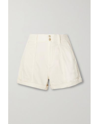 PAIGE Brooklyn Shorts Aus Stretch-denim Mit Bundfalten - Weiß