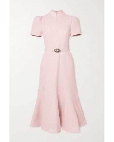Andrew Gn Belted Crystal And Faux Pearl-embellished Crepe Midi Dress - Pink