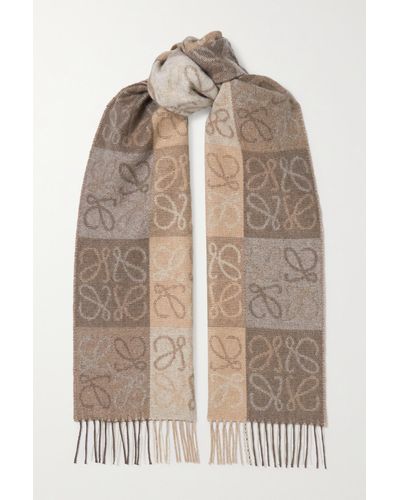 Loewe Fringed Intarsia Wool And Cashmere-blend Scarf - Natural