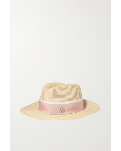 Maison Michel Henrietta Grosgrain-trimmed Straw Hat - Pink