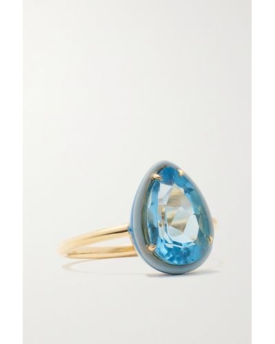 Alison Lou 14-karat Gold, Topaz And Enamel Ring - Blue