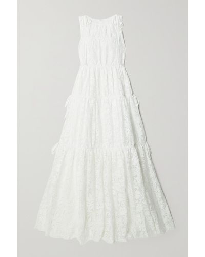 Erdem Isla Tie-detailed Tiered Cotton-blend Lace Gown - White