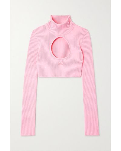 Courreges Cropped Cutout Ribbed-knit Turtleneck Jumper - Pink