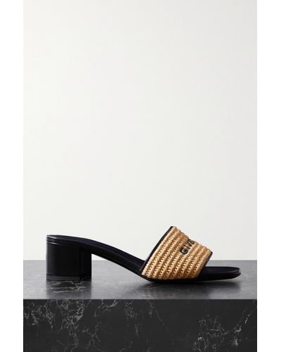 Givenchy 4g Leather-trimmed Embroidered Raffia Mules - Black
