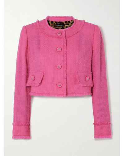 Dolce & Gabbana Cropped Embellished Wool-blend Bouclé-tweed Jacket - Pink