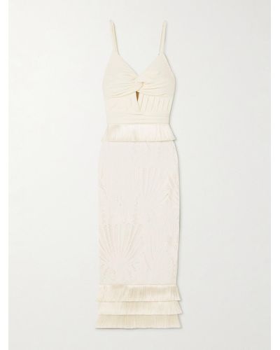 PATBO Fringed Stretch-knit And Broderie Anglaise Jersey Midi Dress - White