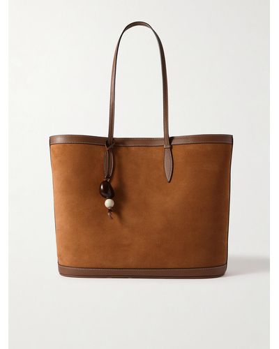 Hunting Season Embellished Leather-trimmed Suede Tote - Brown