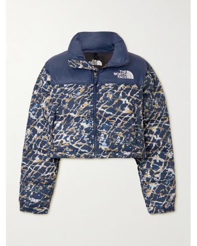 The North Face Nuptse Reversible Cropped Embroidered Quilted Shell Down Jacket - Blue