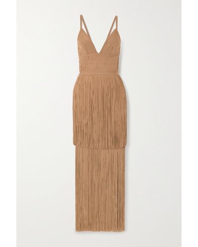 Hervé Léger Tiered Fringed Bandage Gown - Natural