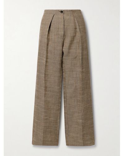 Acne Studios Pleated Checked Linen-blend Wide-leg Pants - Natural