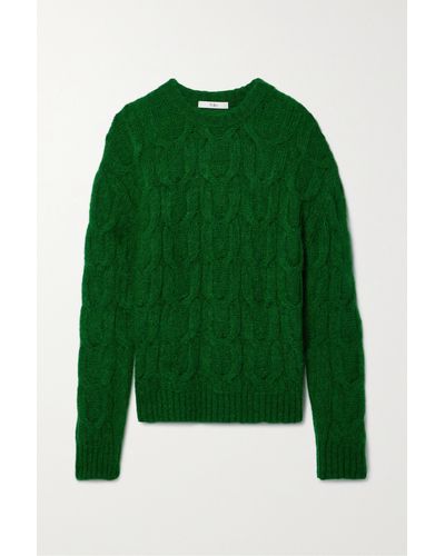 Tibi Cable-knit Brushed Mohair-blend Jumper - Green